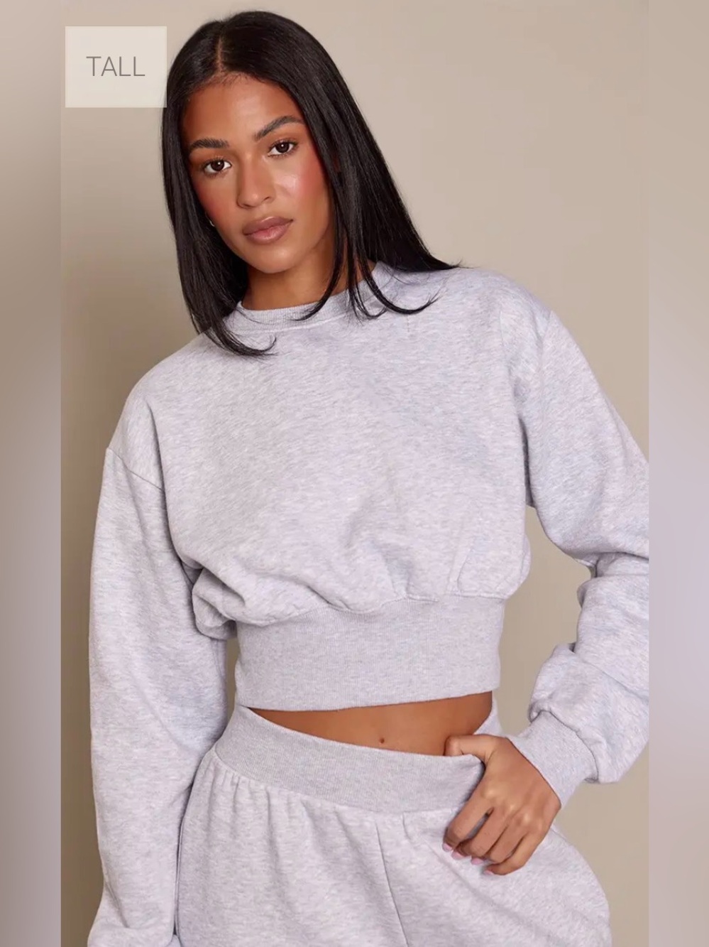 PrettyLittleThing TALL ASH GREY CROPPED SWEATSHIRT